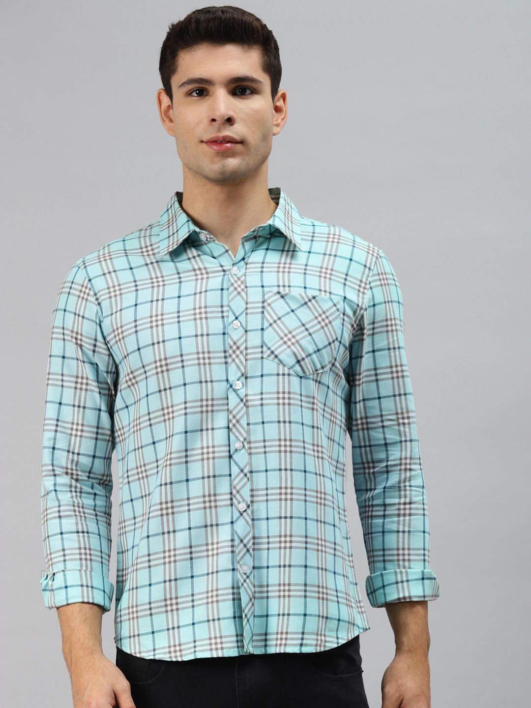 hubberholme men blue opaque checked casual shirt