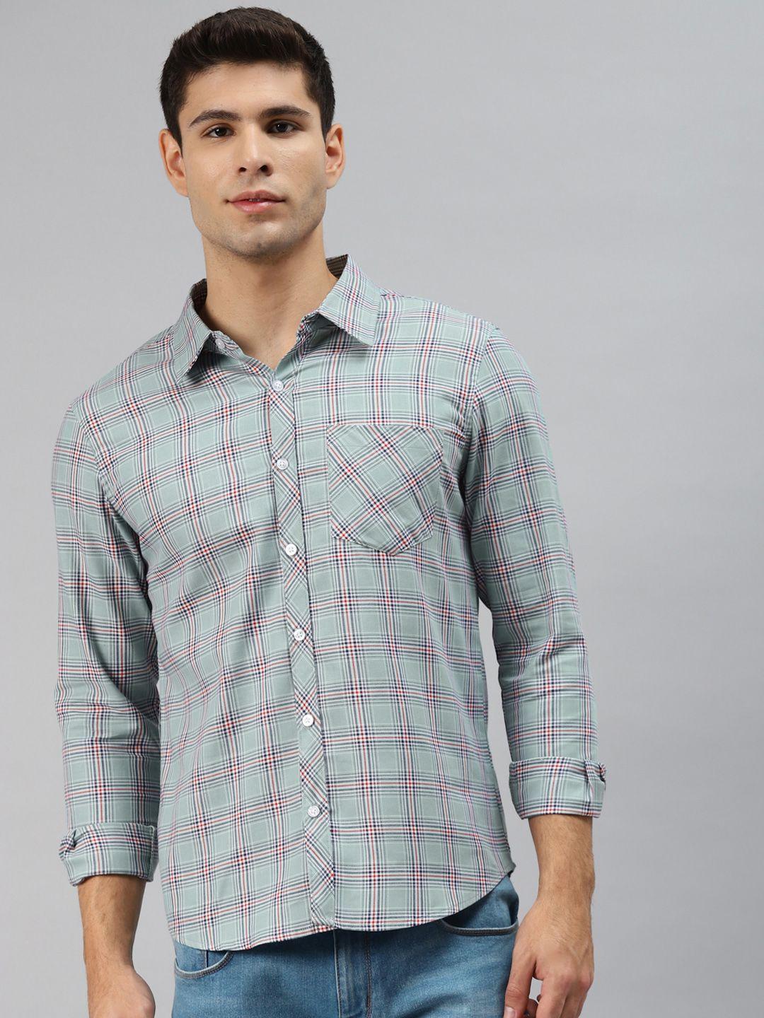 hubberholme men blue opaque checked casual shirt