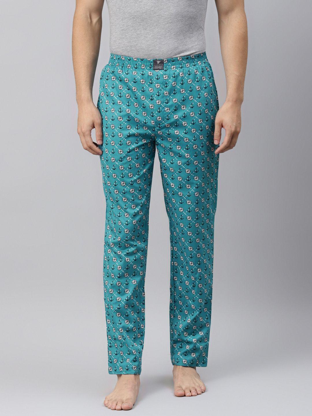 hubberholme men blue printed cotton lounge pants