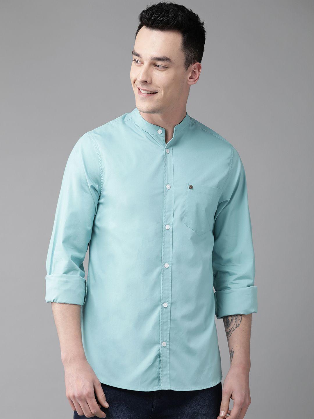 hubberholme men blue regular fit solid casual shirt