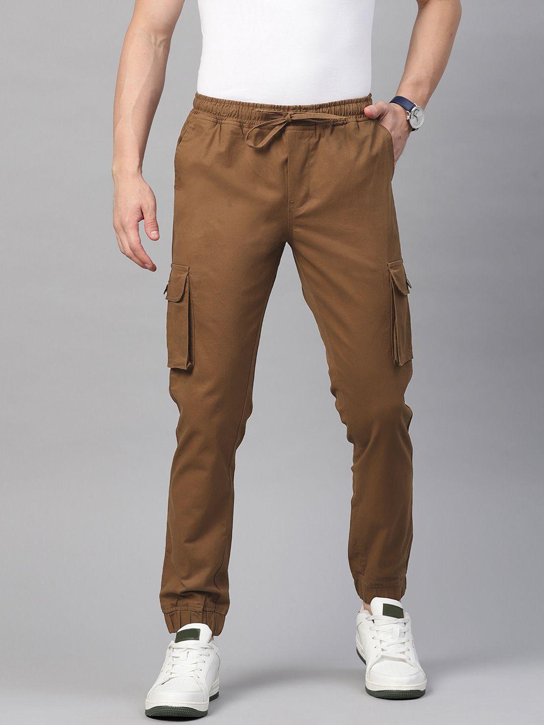 hubberholme men brown smart slim fit pleated jogger trousers