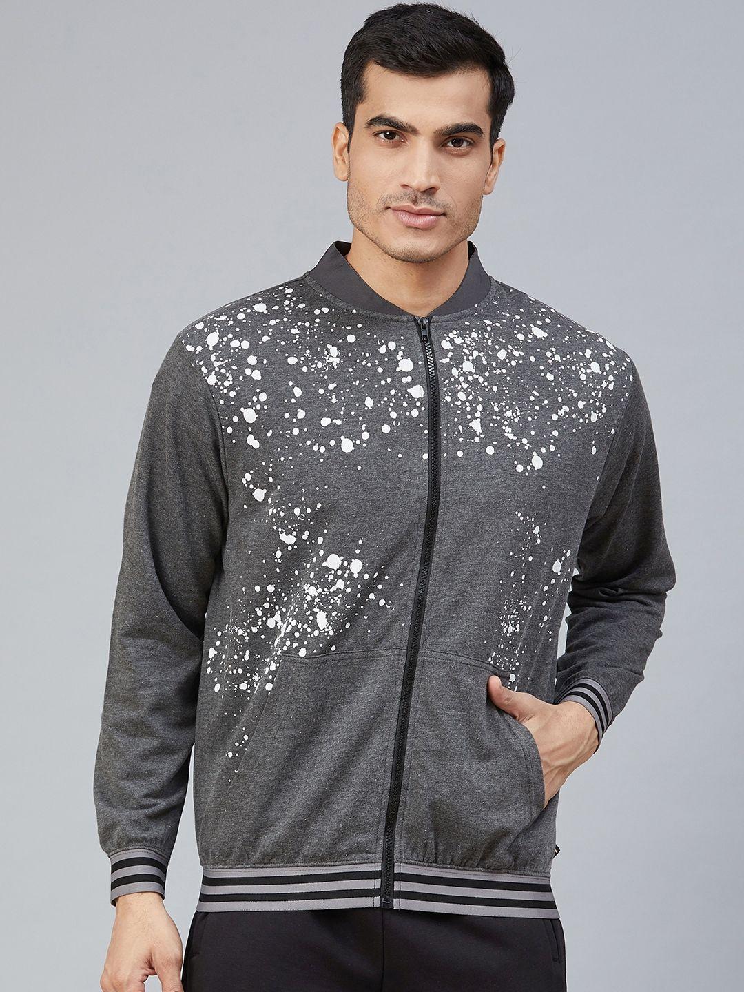 hubberholme men charcoal grey & white printed sweatshirt