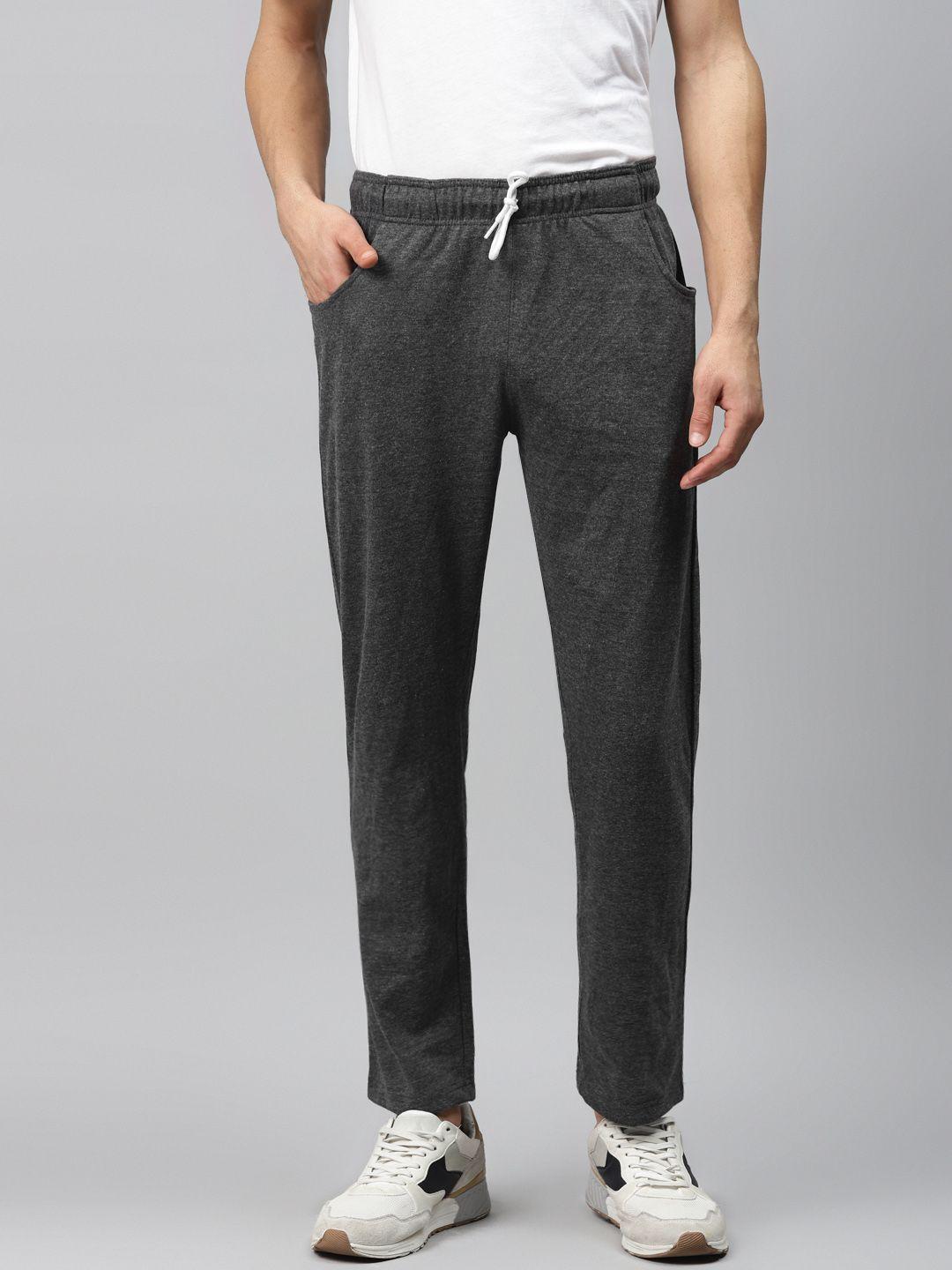 hubberholme men charcoal grey slim fit solid track pants