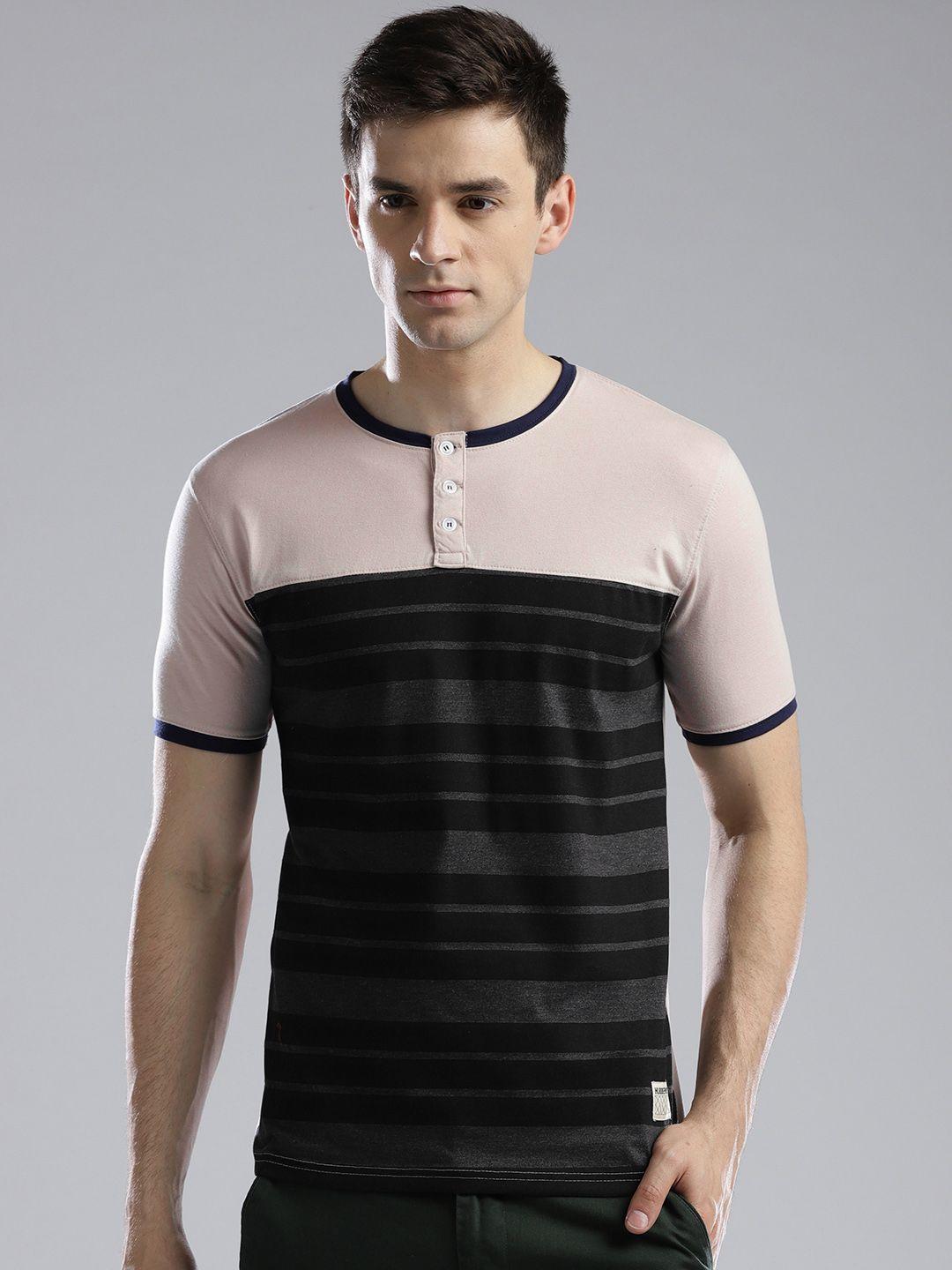 hubberholme men charcoal grey striped henley neck t-shirt