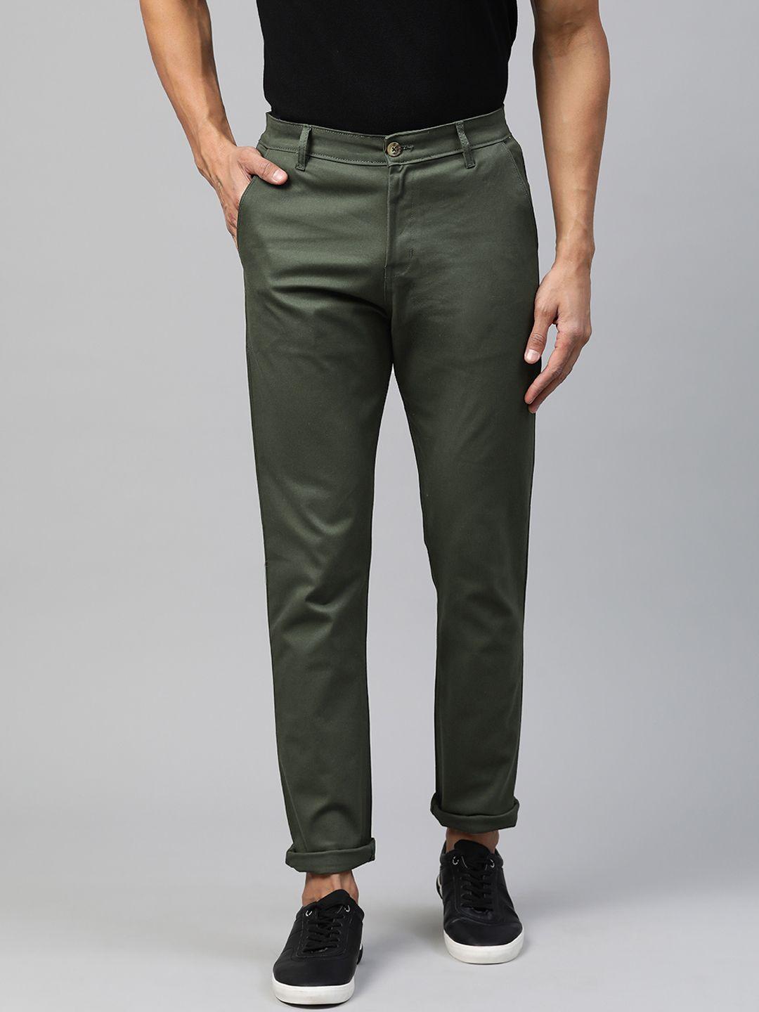 hubberholme men green slim fit solid chinos