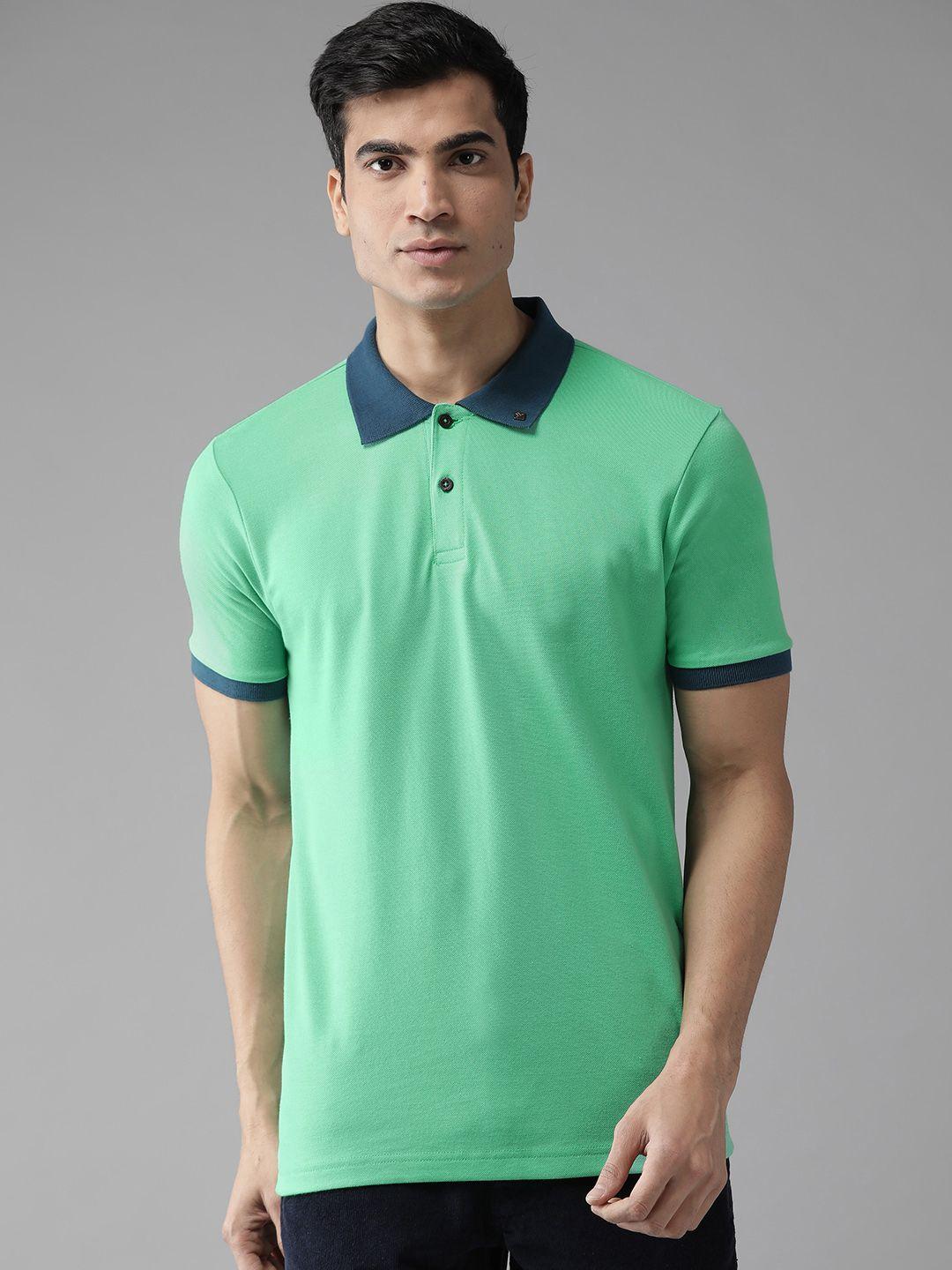 hubberholme men green solid polo collar t-shirt