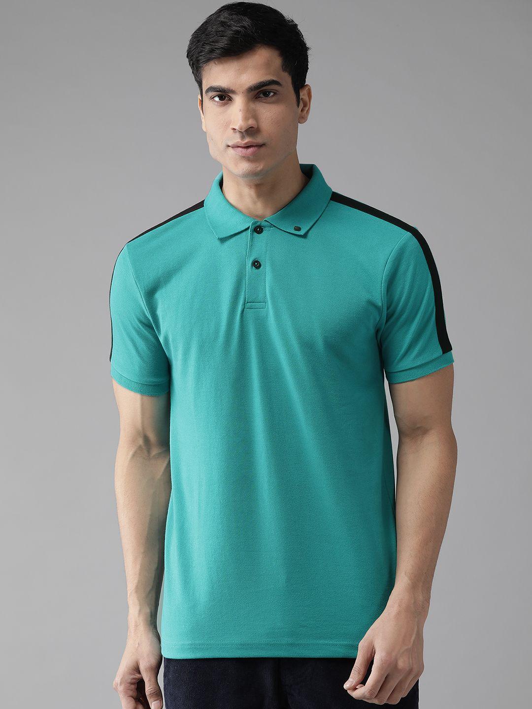 hubberholme men green solid polo collar t-shirt