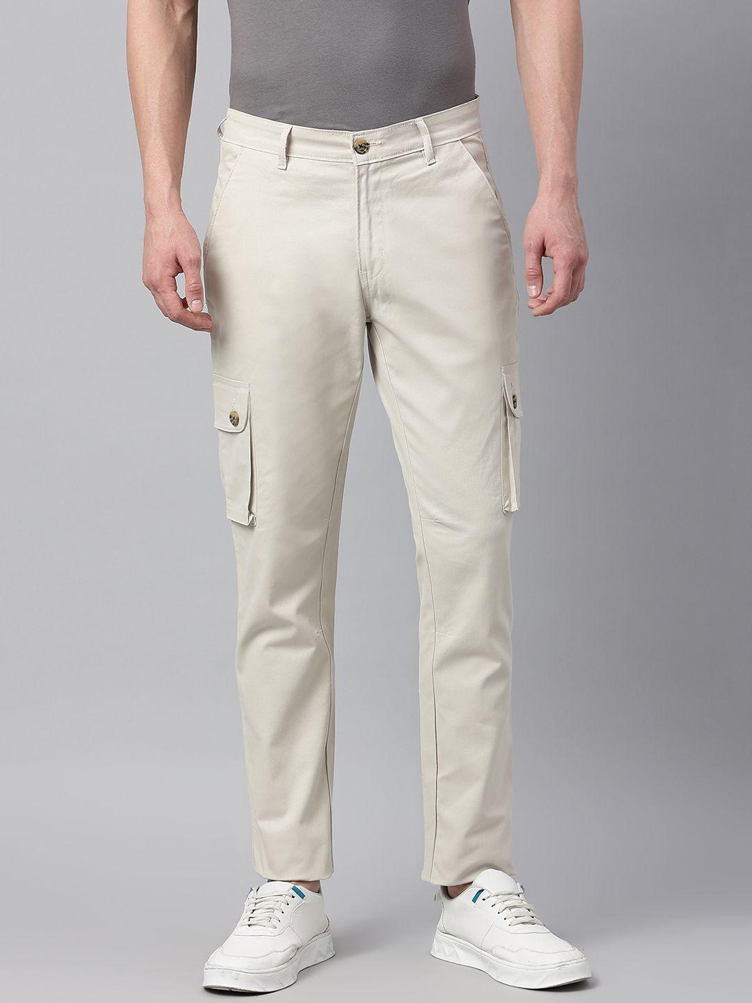 hubberholme men grey slim fit cotton cargo trousers