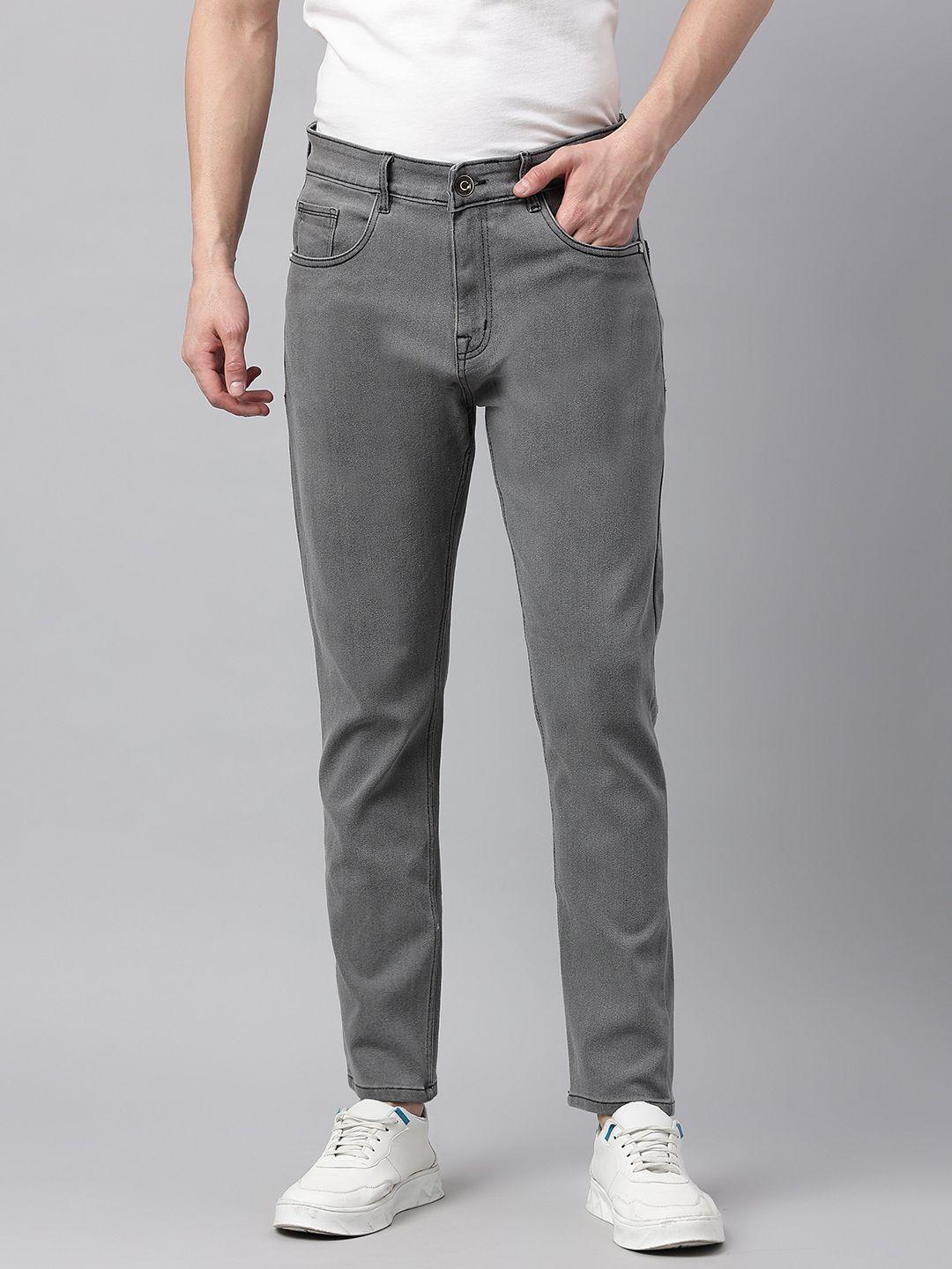 hubberholme men grey slim fit mid-rise clean look stretchable jeans