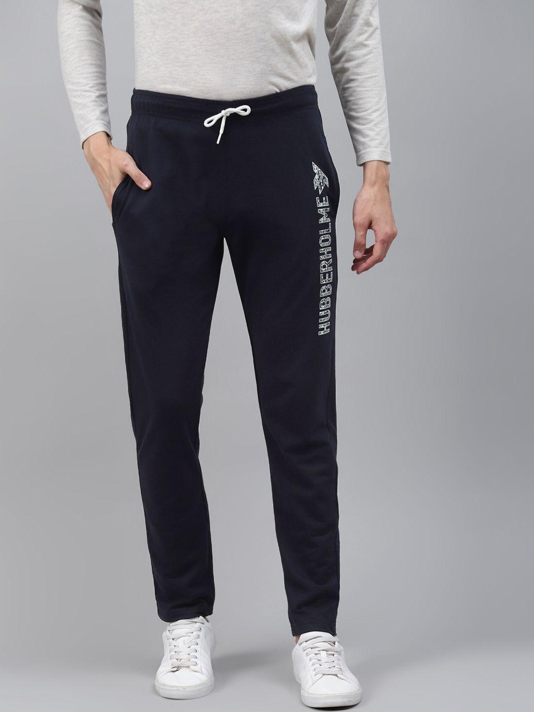 hubberholme men navy blue brand logo print track pants