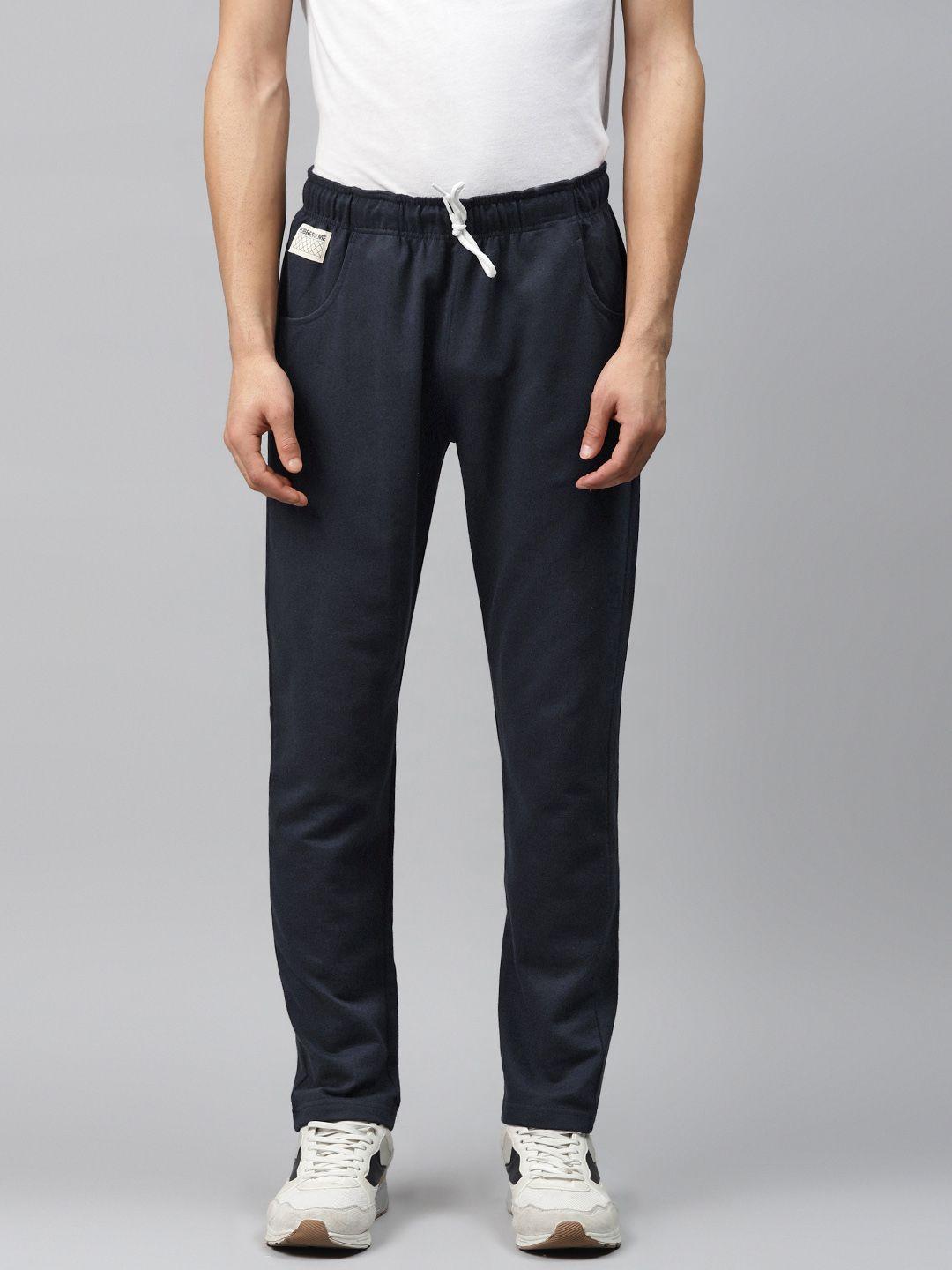 hubberholme men navy blue solid regular fit track pants