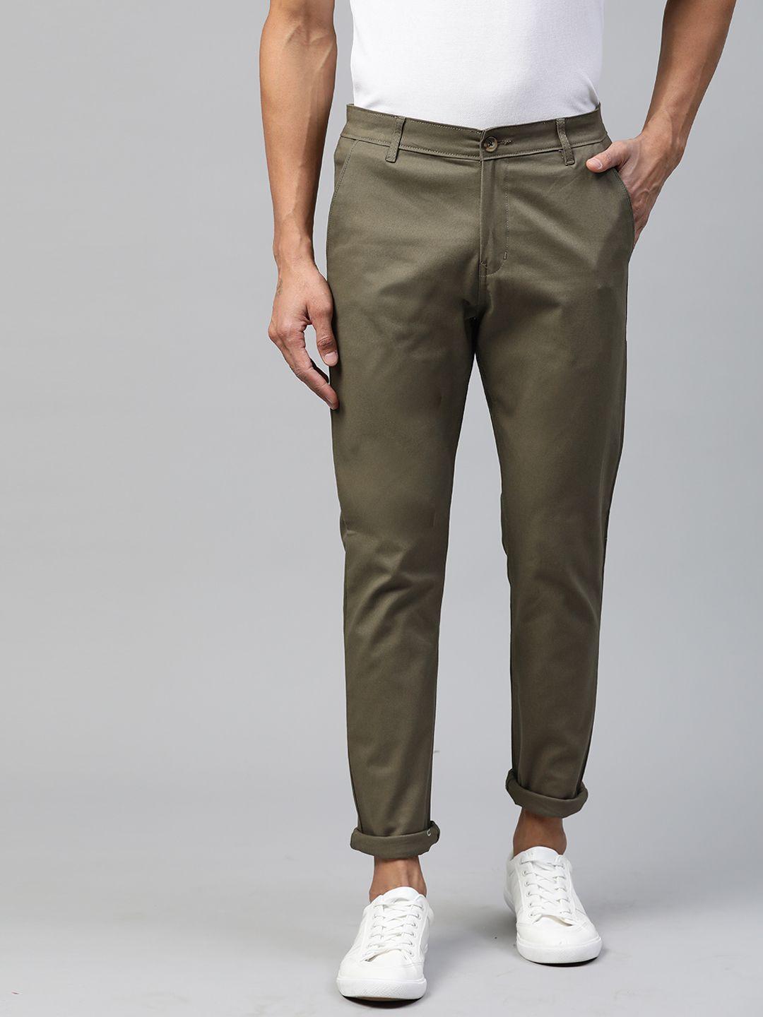 hubberholme men olive green slim fit chinos