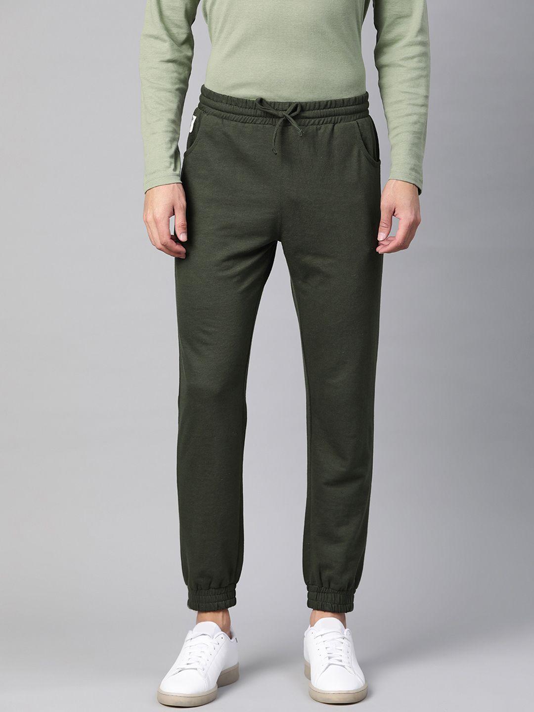 hubberholme men olive green solid regular fit joggers