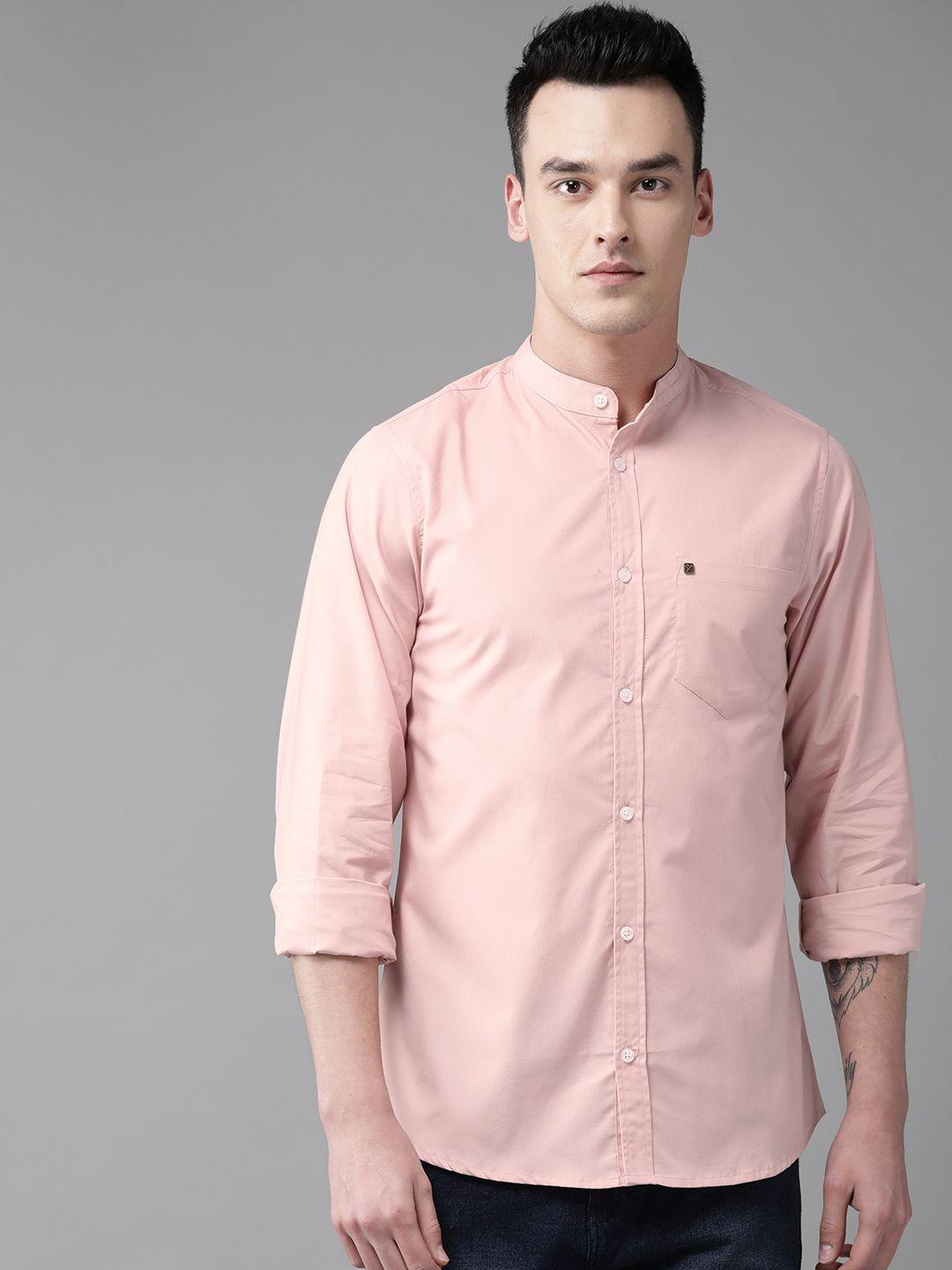 hubberholme men pink regular fit solid casual shirt