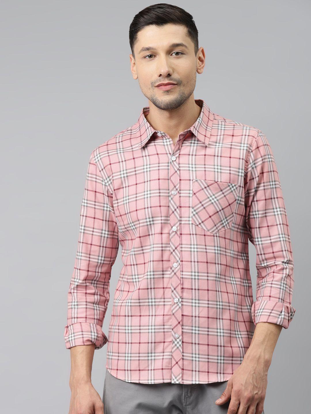 hubberholme men pink tartan checks pure cotton checked casual shirt