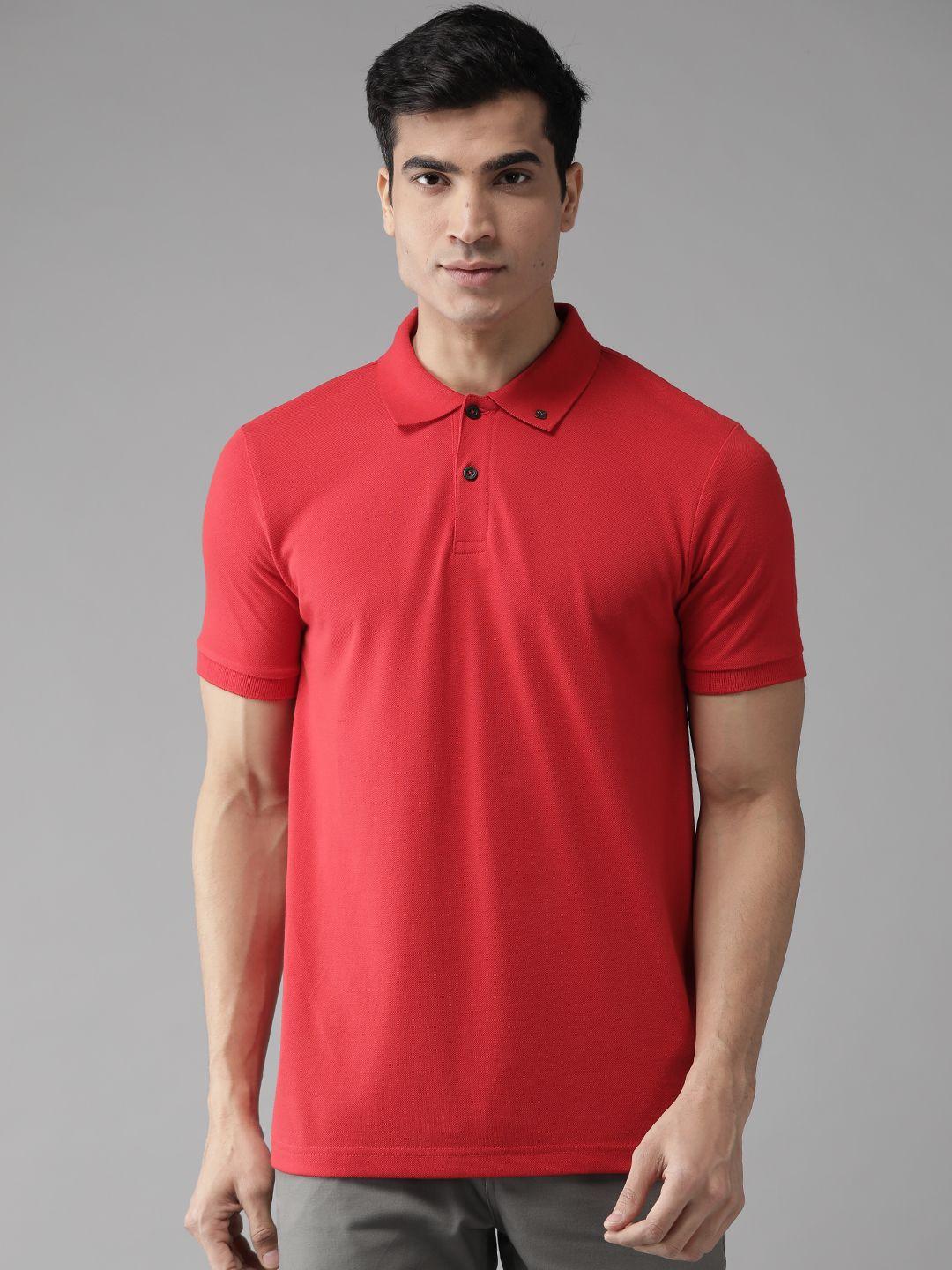 hubberholme men red solid polo collar t-shirt