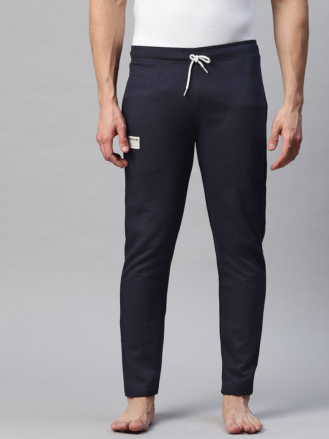 hubberholme men solid navy blue solid lounge pants