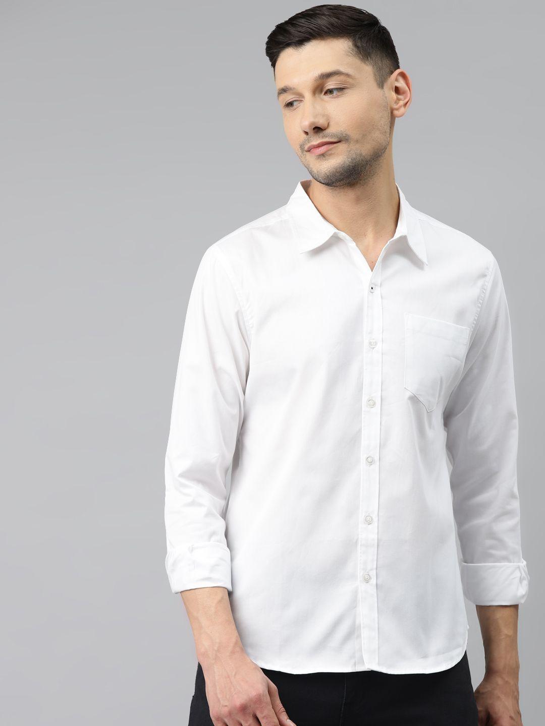 hubberholme men white opaque pure cotton casual shirt