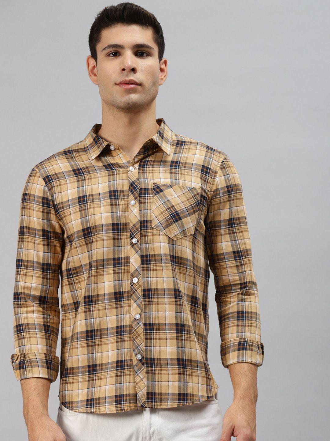 hubberholme men yellow opaque checked casual shirt