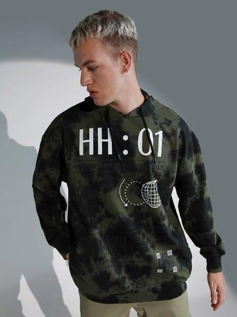 hubberholme multicolored cotton regular fit printed hooded sweatshirt