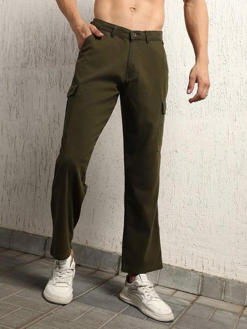 hubberholme olive cotton loose fit mid-rise trousers