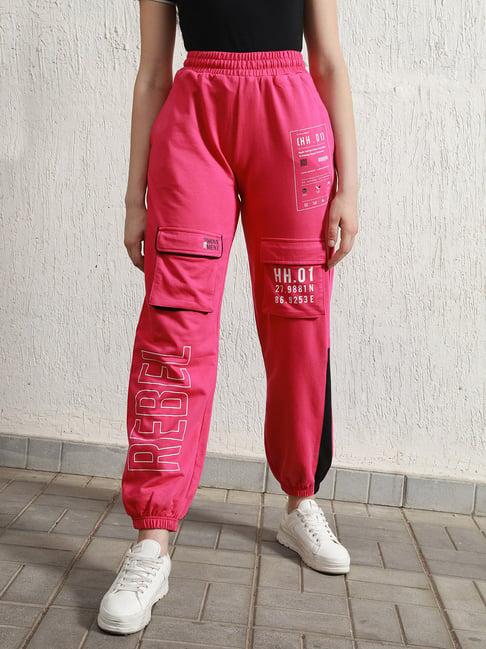 hubberholme pink cotton graphic print joggers