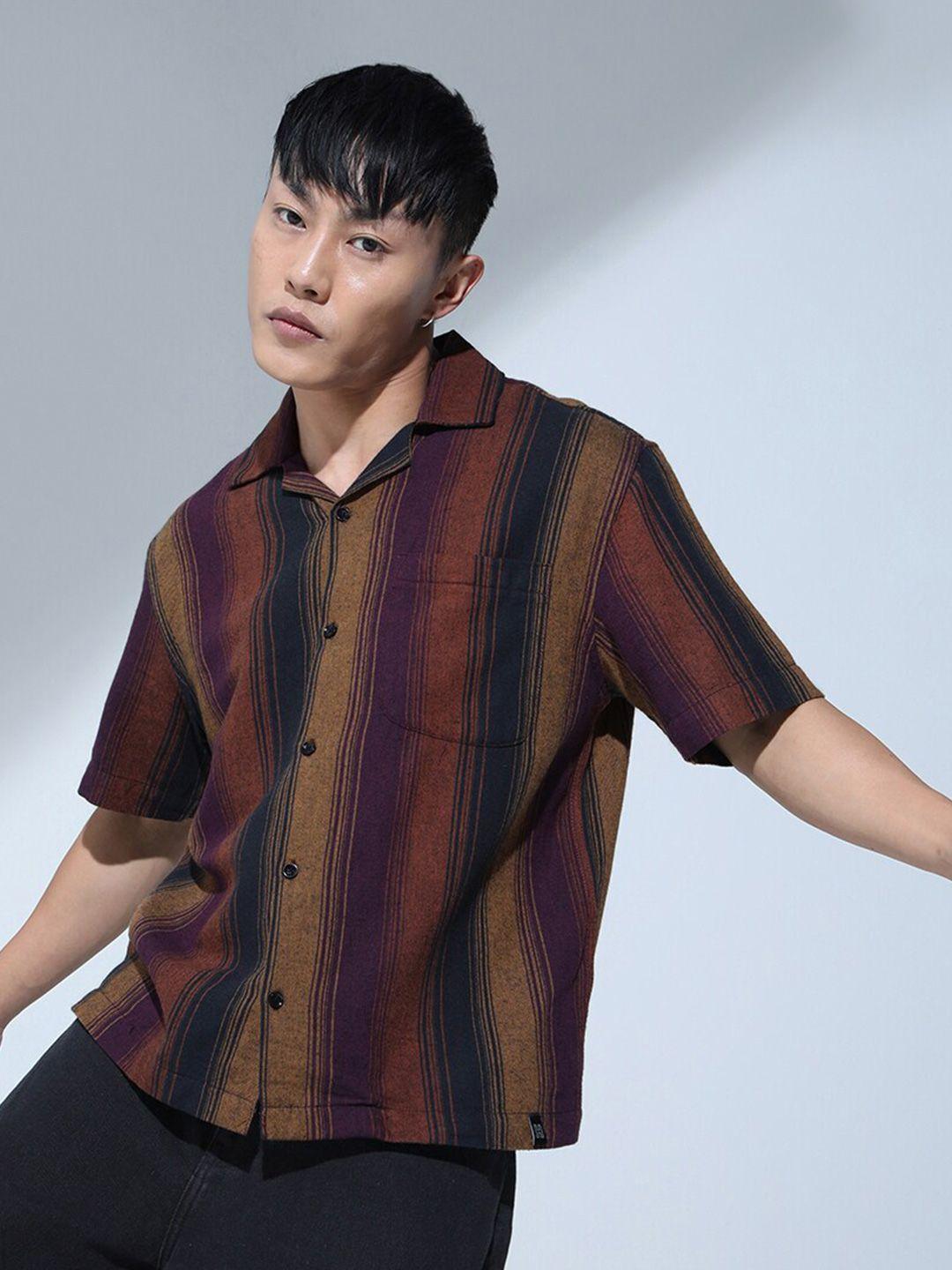 hubberholme relaxed oversized tartan checked cuban collar cotton casual shirt