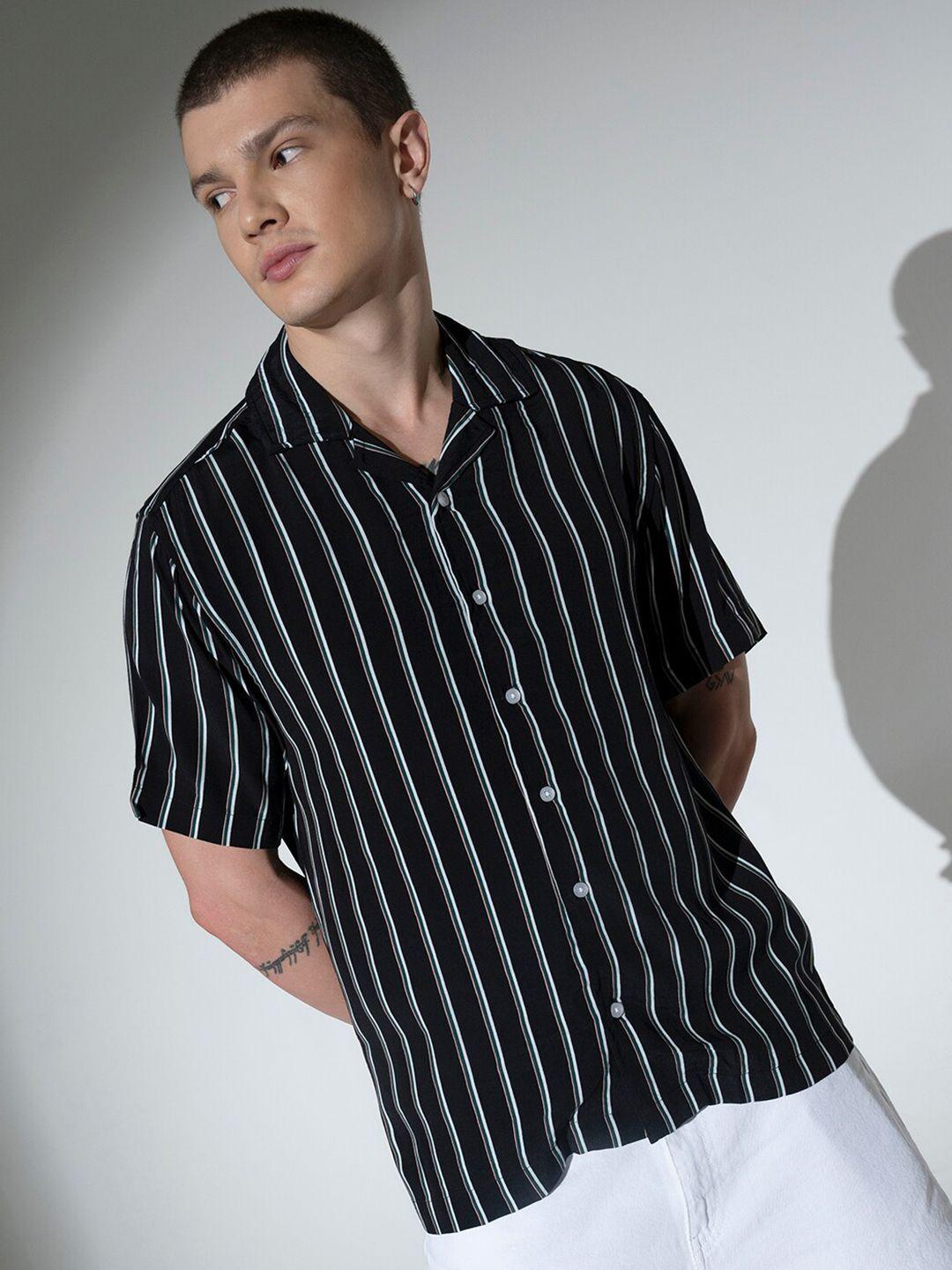 hubberholme striped cuban collar casual shirt
