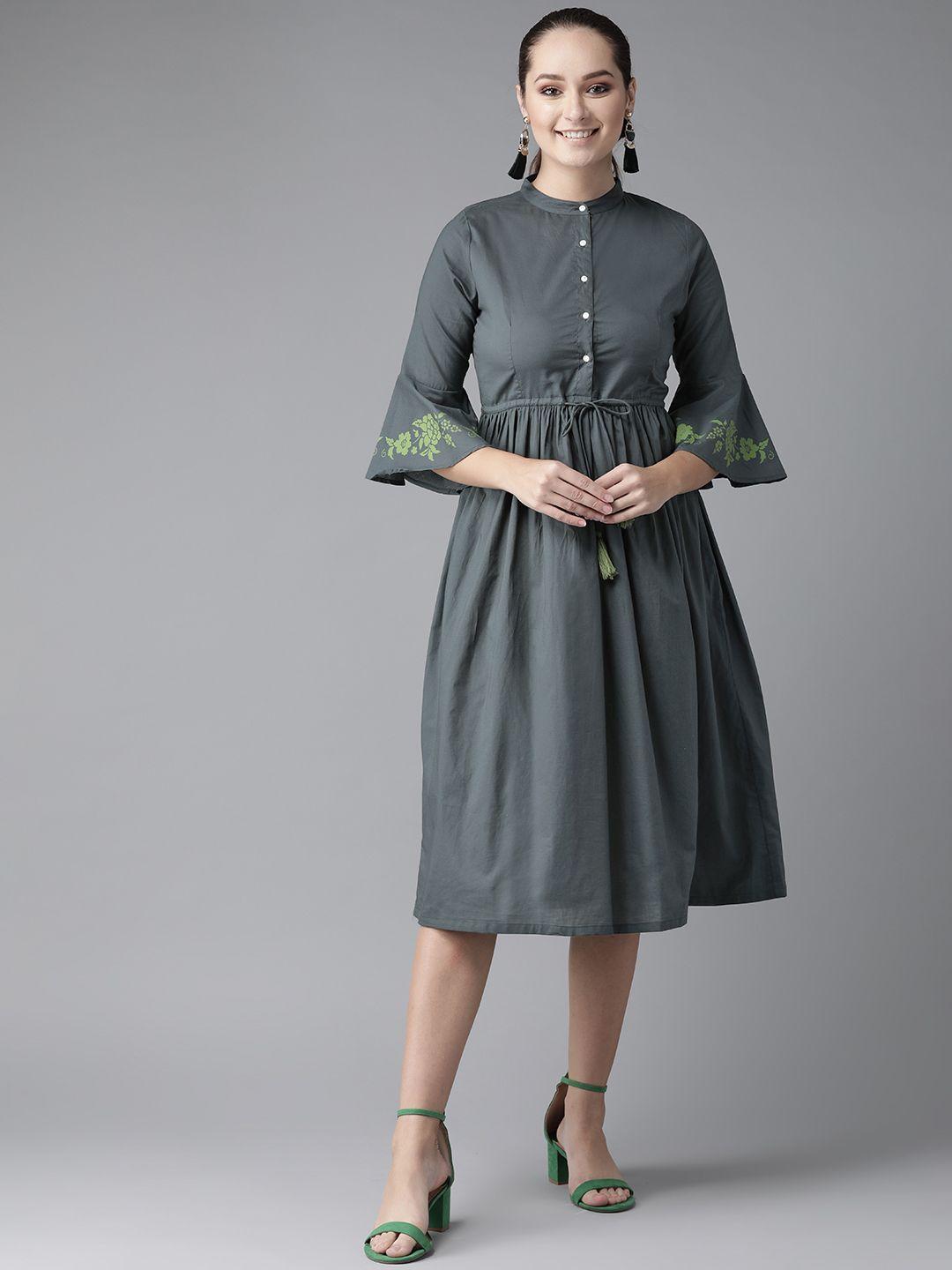 hubberholme women charcoal grey solid a-line dress