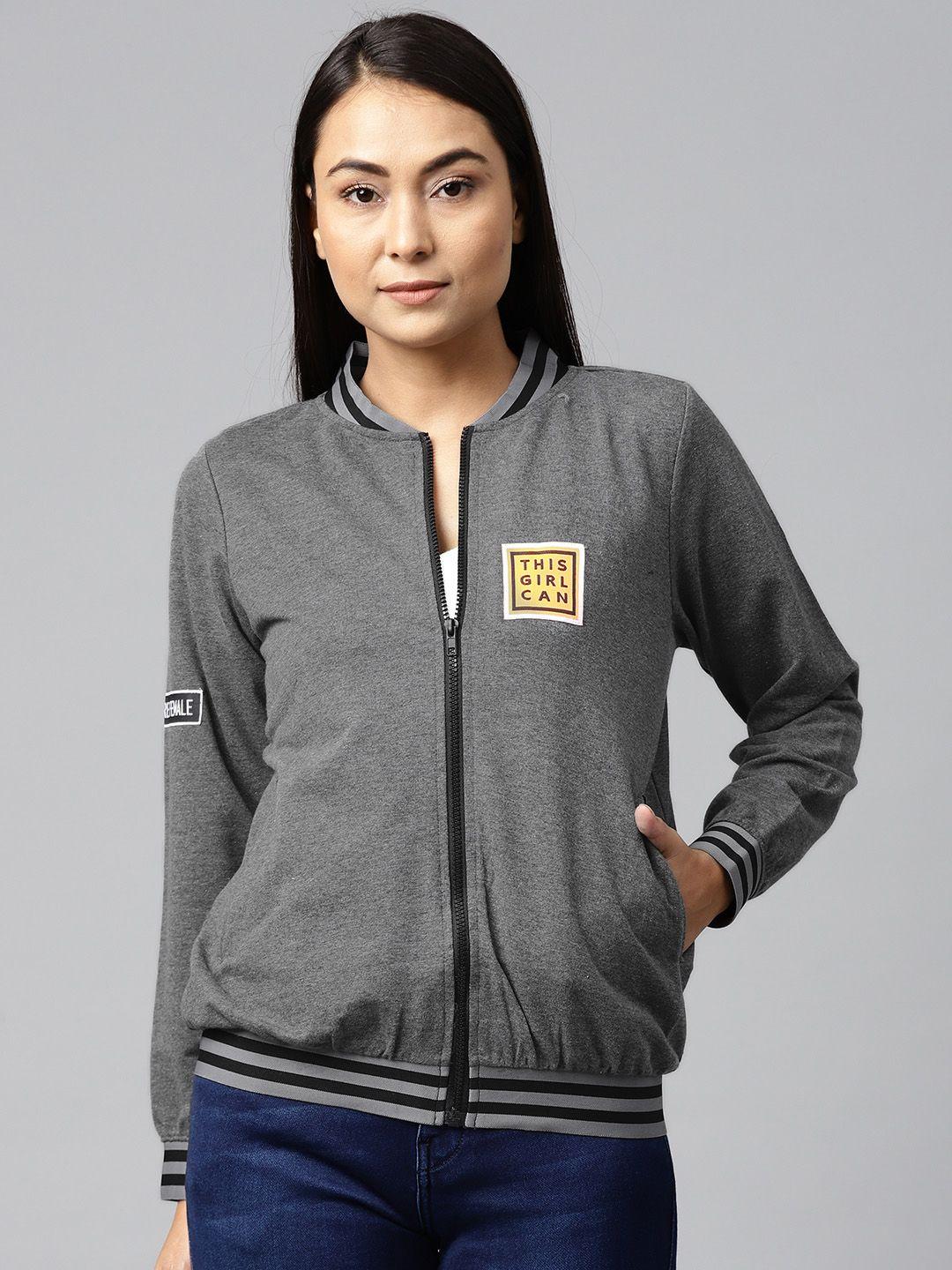 hubberholme women charcoal grey solid sweatshirt