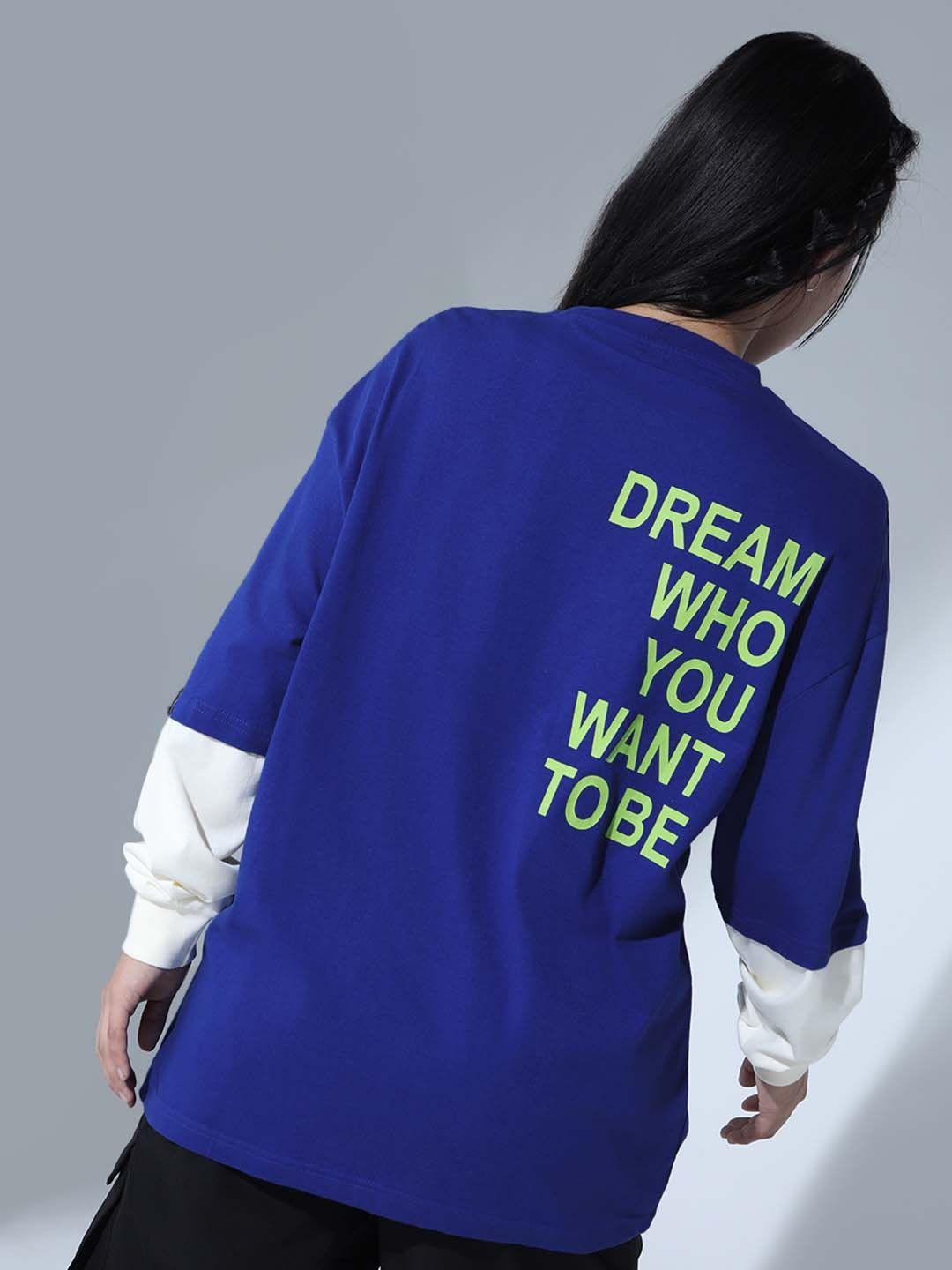 hubberholme women colourblocked indigo t-shirt