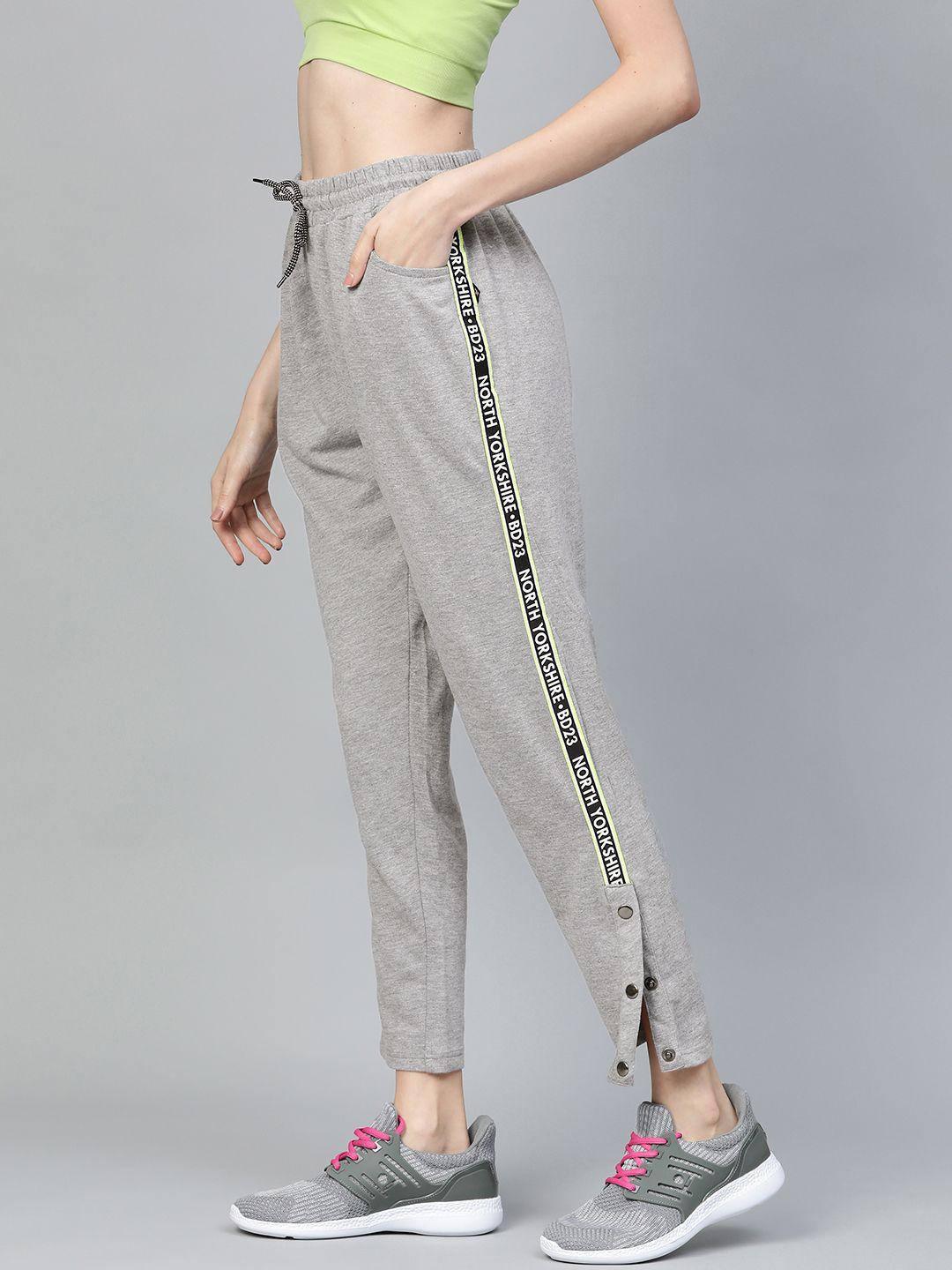 hubberholme women grey melange slim fit solid cropped track pants
