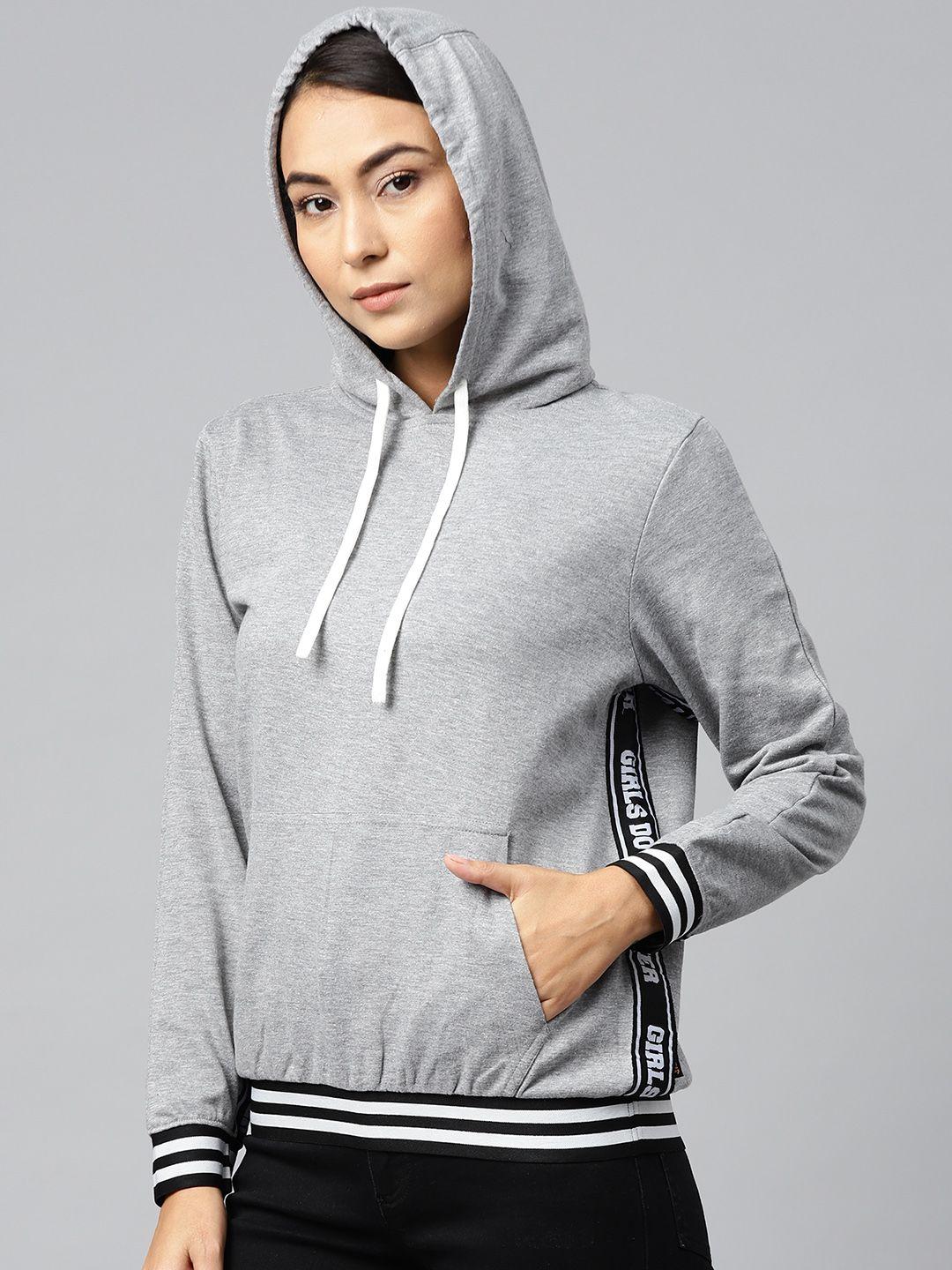 hubberholme women grey melange solid hooded sweatshirt