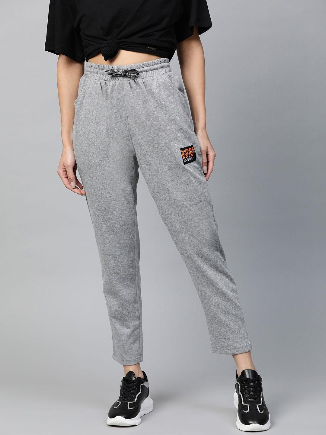 hubberholme women grey melange solid track pants