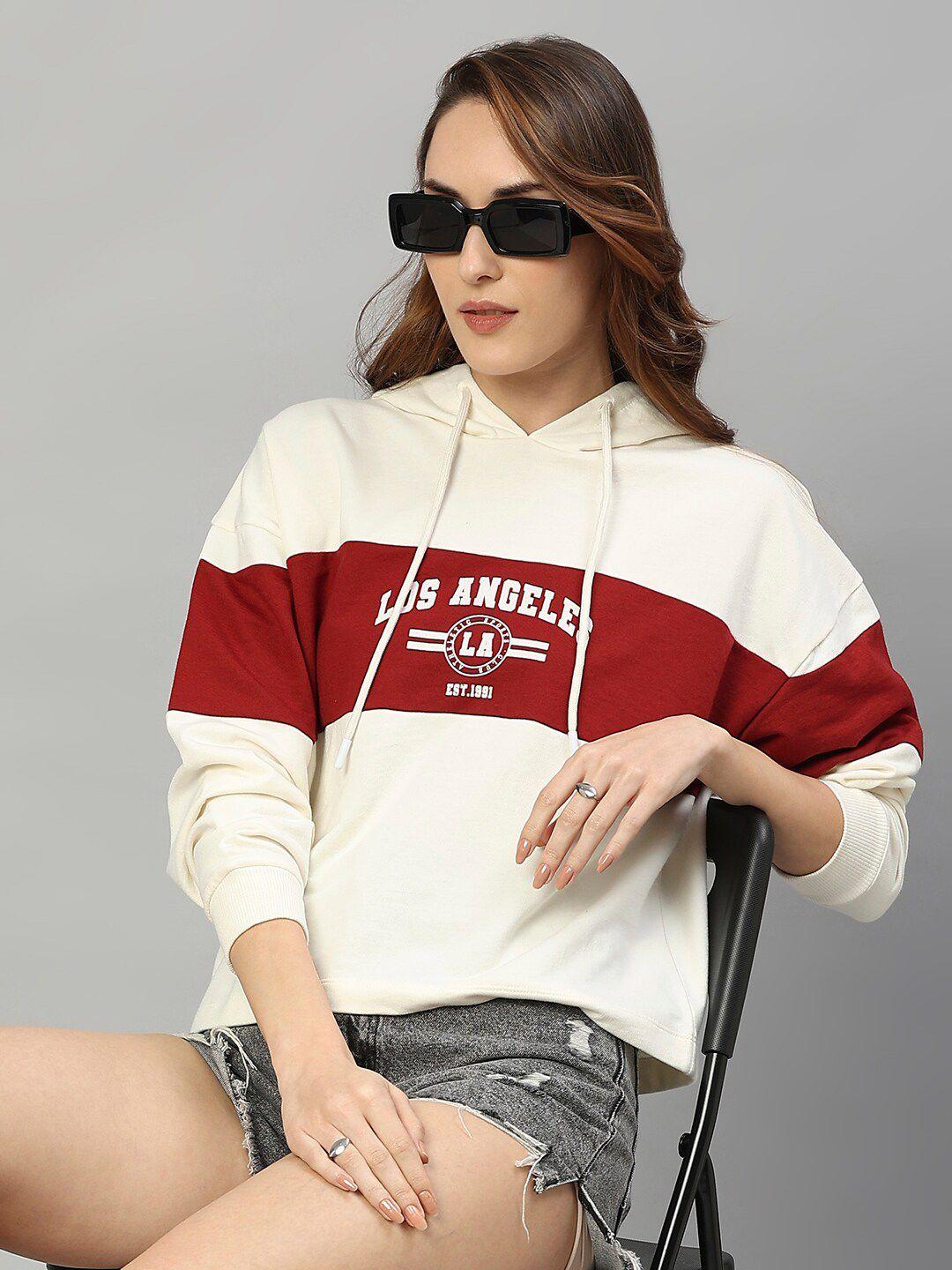 hubberholme women off white colourblocked hooded sweatshirt