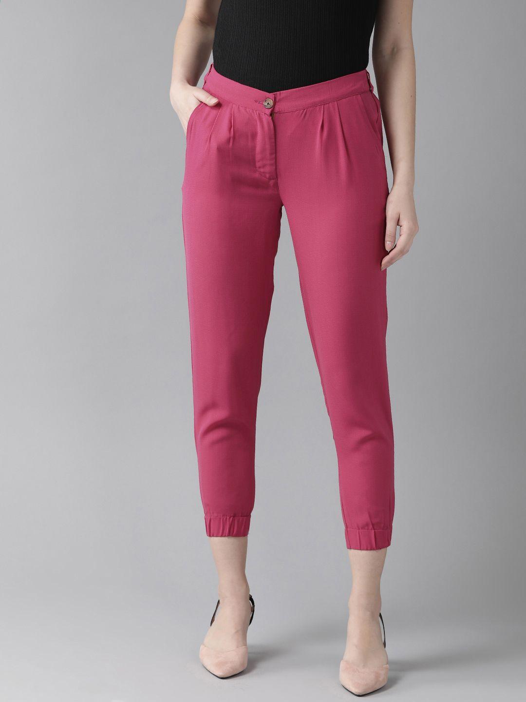 hubberholme women pink slim fit solid cropped joggers