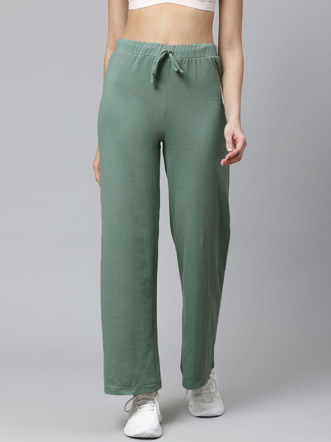 hubberholme women sea green solid knitted track pants