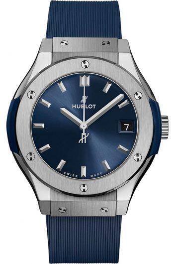 hublot classic fusion blue dial quartz watch with rubber strap for women - 581.nx.7170.rx