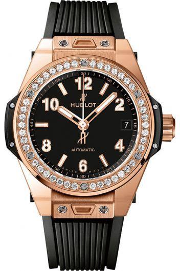 hublot big bang black dial automatic watch with rubber strap for women - 465.ox.1180.rx.1204