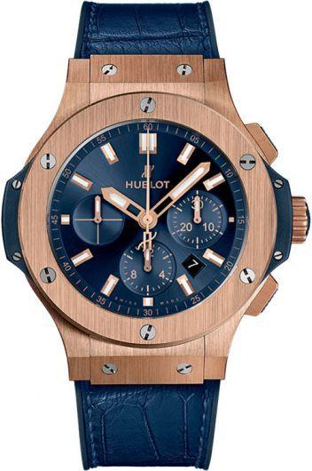 hublot big bang blue dial automatic watch with rubber & leather strap for men - 301.px.7180.lr