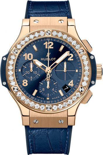 hublot big bang blue dial automatic watch with rubber & leather strap for men - 341.px.7180.lr.1204