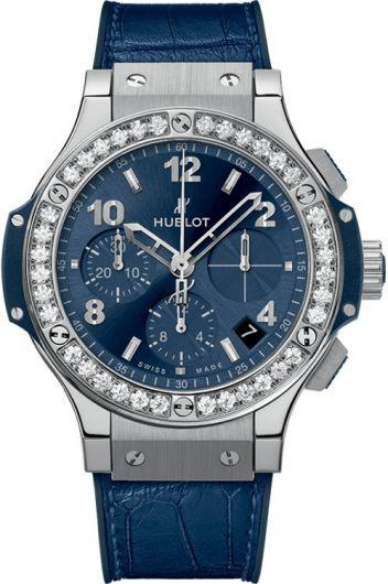 hublot big bang blue dial automatic watch with rubber & leather strap for men - 341.sx.7170.lr.1204