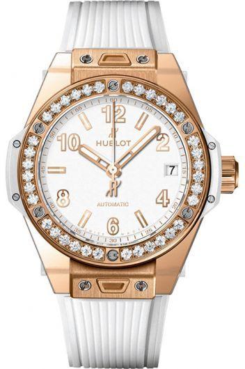 hublot big bang white dial automatic watch with rubber strap for women - 465.oe.2080.rw.1204