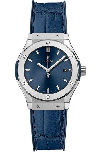 hublot classic fusion blue dial quartz watch with rubber & leather strap for women - 581.nx.7170.lr