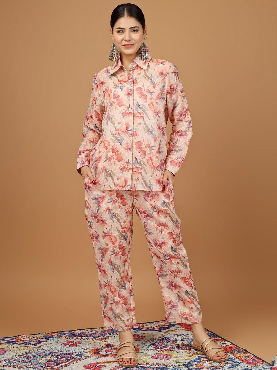 hue & hide printed shirt with trousers co-ords
