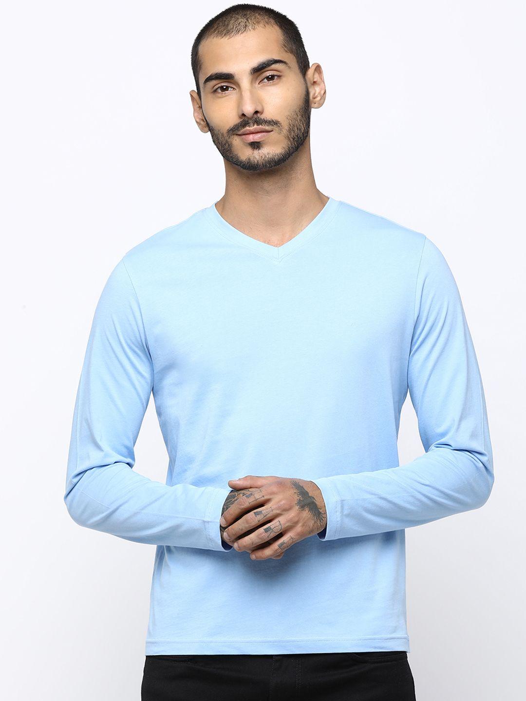 huetrap men blue solid v-neck t-shirt