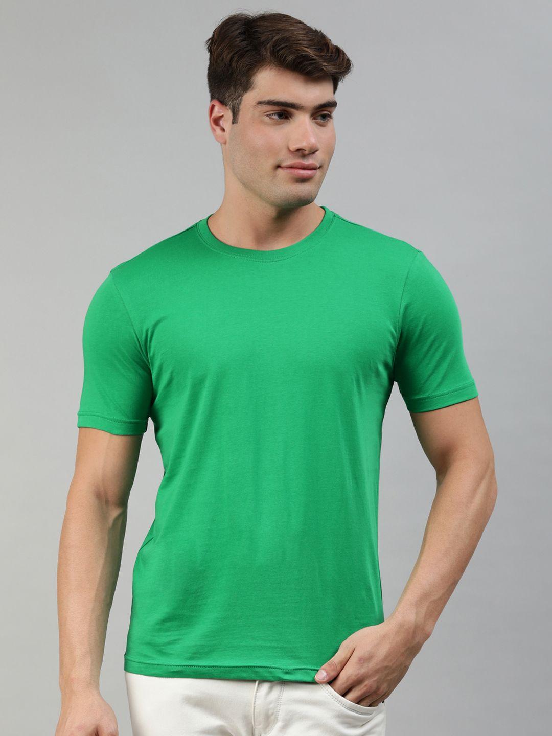 huetrap men green solid pure cotton t-shirt