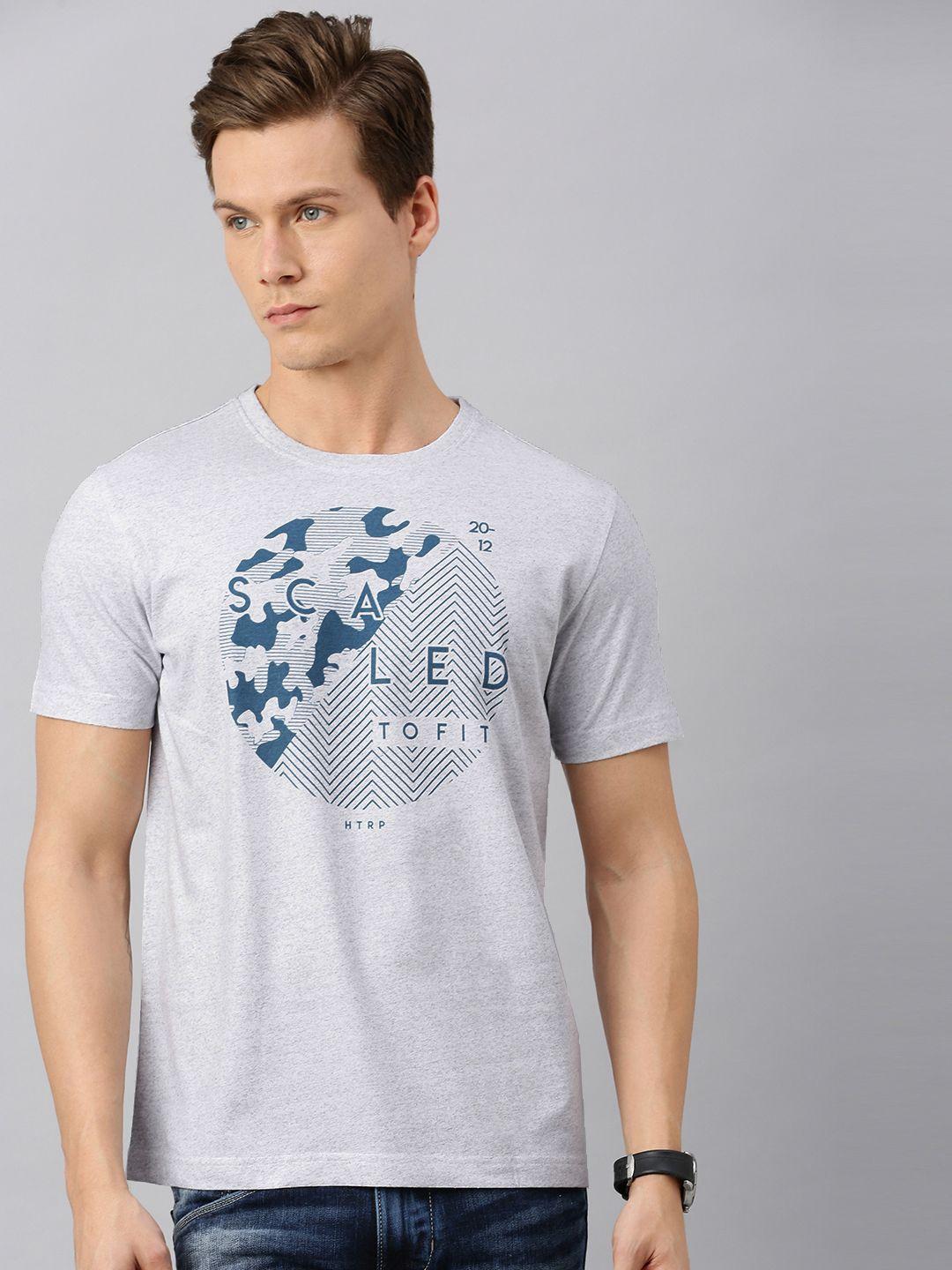 huetrap men grey melange printed round neck sustainable t-shirt
