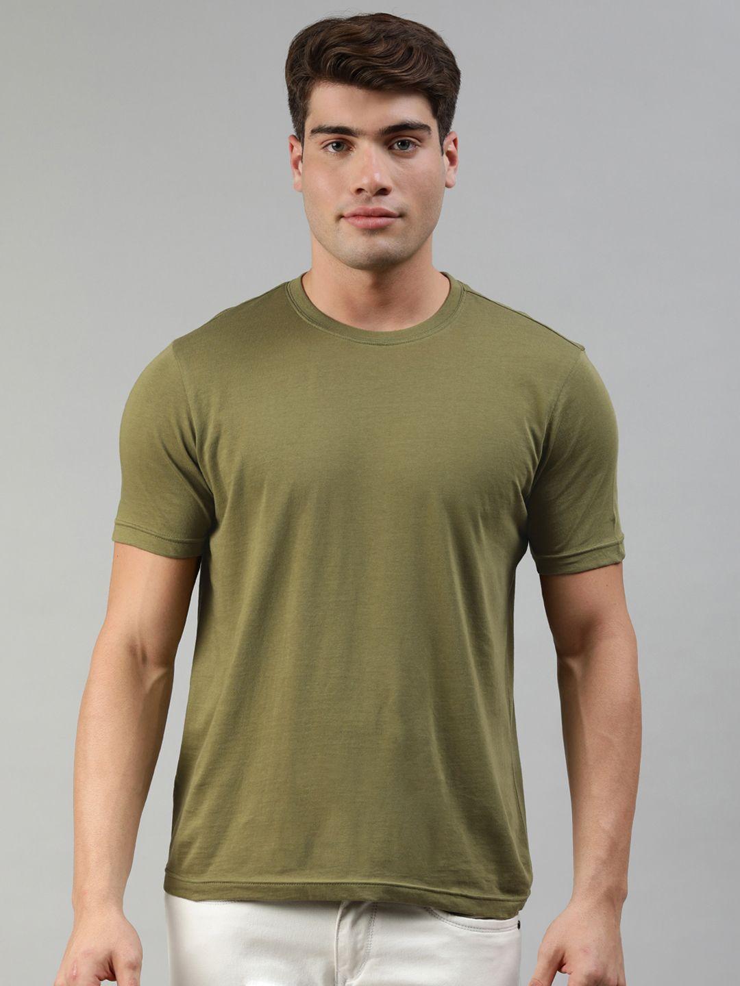 huetrap men olive green solid pure cotton t-shirt