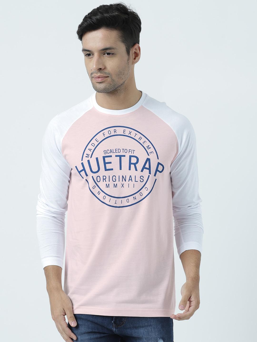 huetrap men pink printed round neck t-shirt